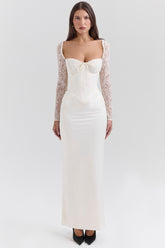 Perdi-Vintage Ivory Satin Maxi Dress