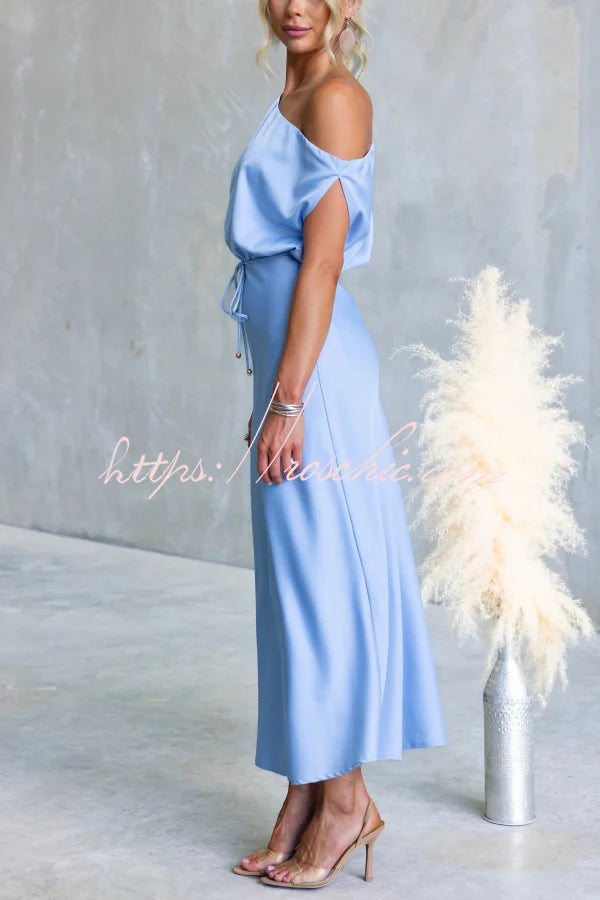 Solid Color One-shoulder Sleeveless Belted Casual Maxi Dress
