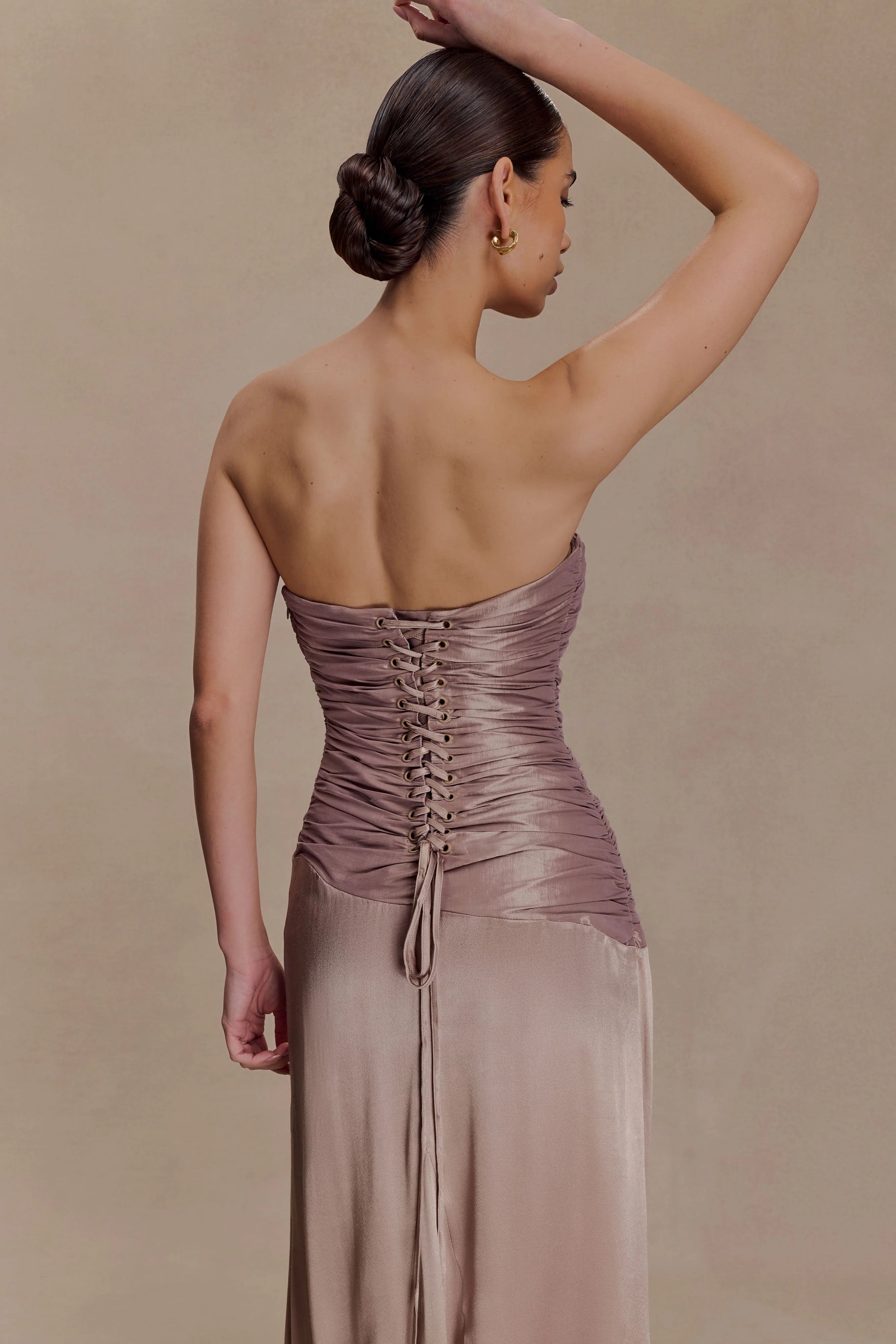 Serena Strapless Taffeta Maxi Dress - Bronze Taupe