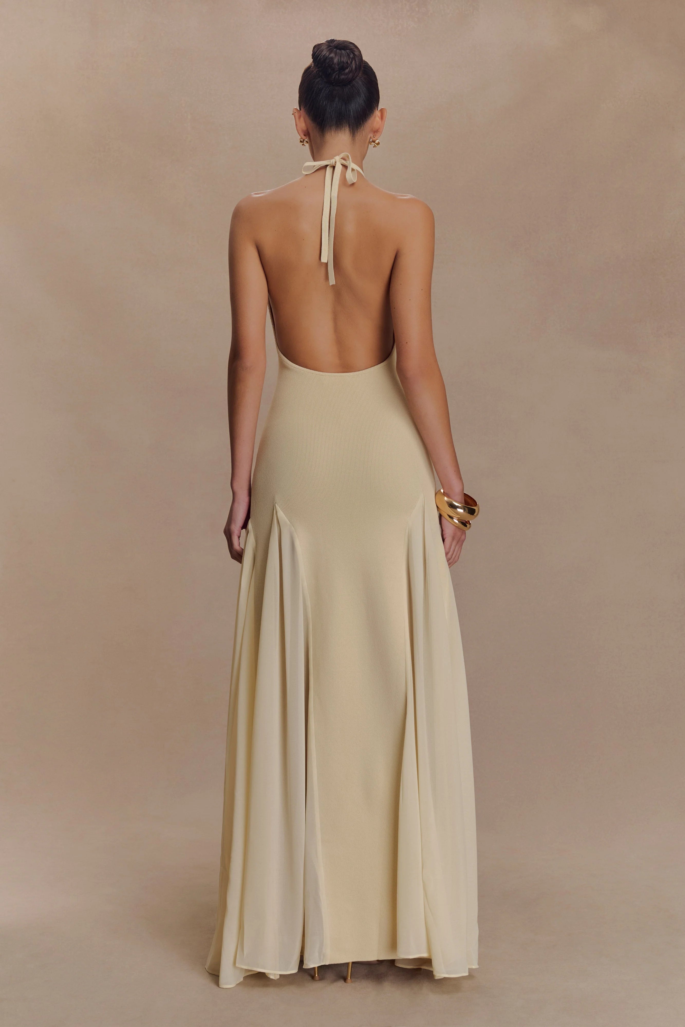 Soleil Knit And Mesh Halter Maxi Dress - Cream