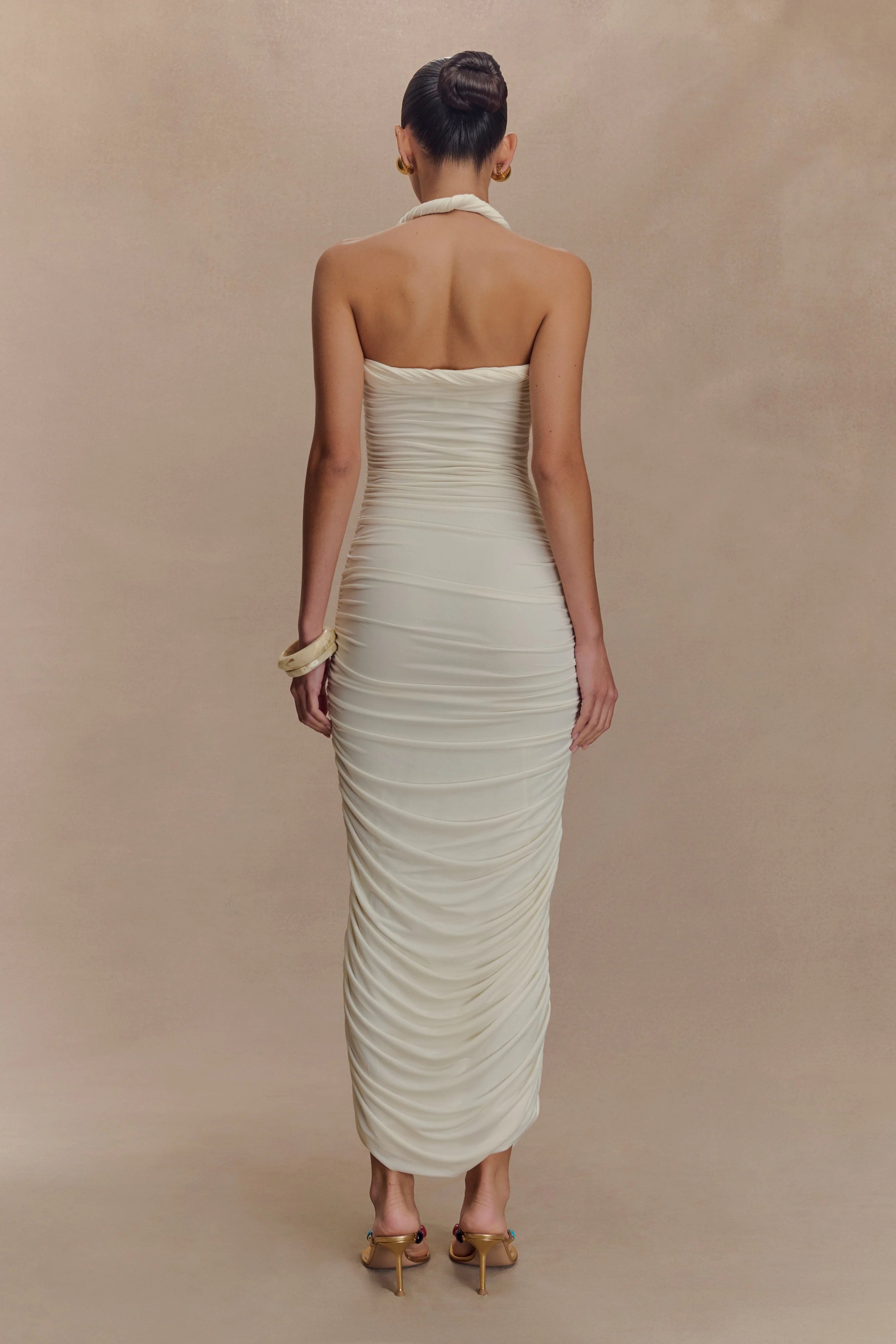 Camila Ruched Halter Midi Dress - Ivory
