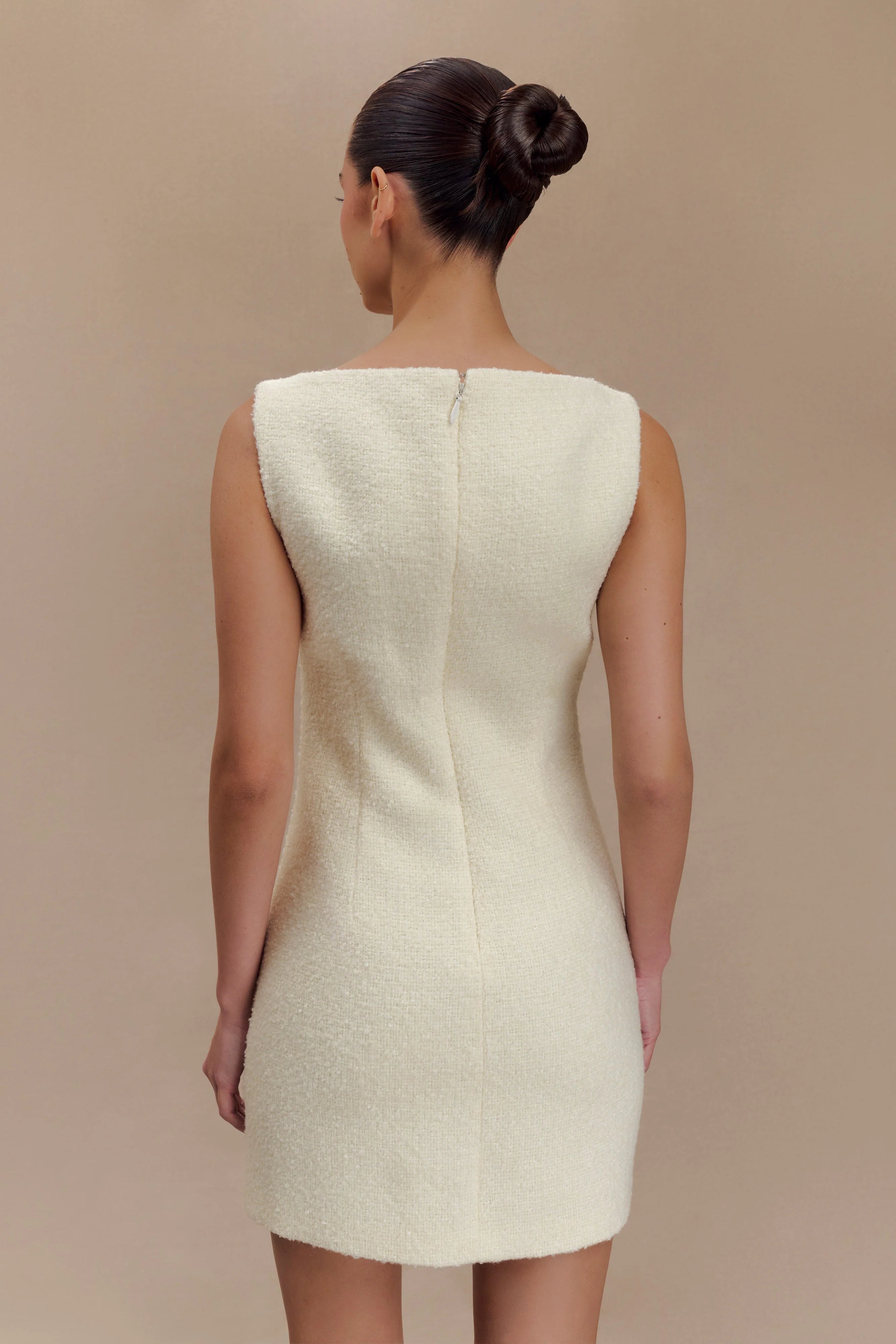 Angela Textured Boucle Mini Dress - Ivory
