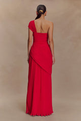 Tamara Shirred Chiffon Midi Dress - Red